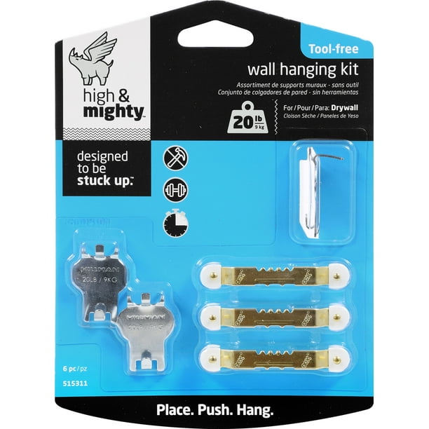 20LB Limit HIGH /& MIGHTY 515311 Tool Free Picture Hanging Kit 6 Pieces